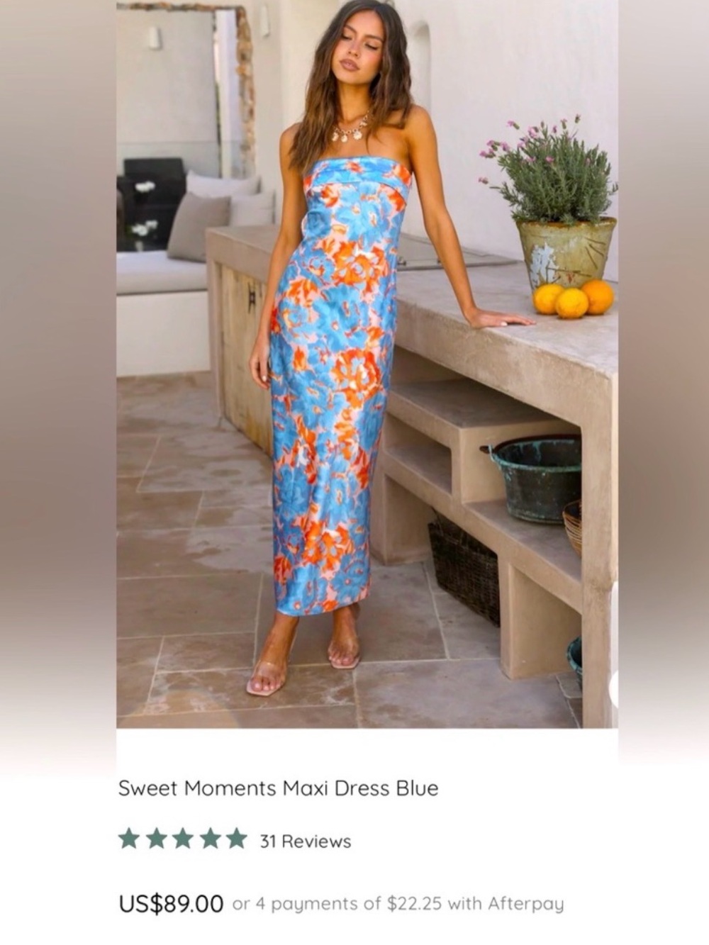 Strapless Floral Maxi Dress — Blue & Orange